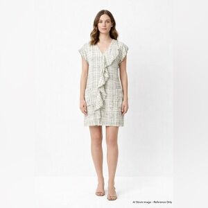 Zara Tweed Mini Shift Dress XS Black White Windowpane Ruffle